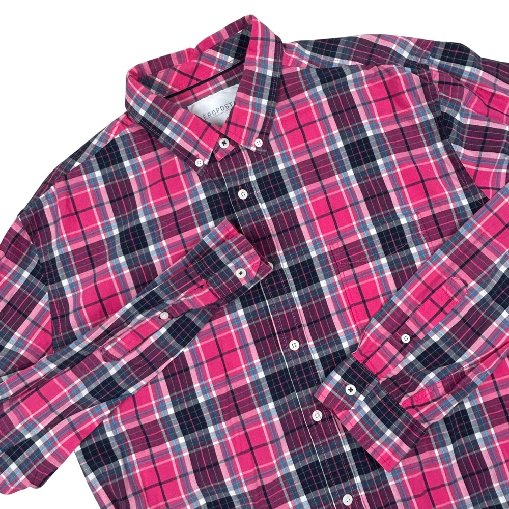 Aeropostale Plaid Button Down Mens XL Pink Preppy Skater Casual 4602AF14